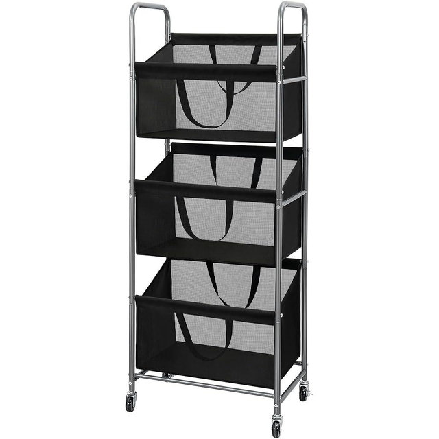 STO STO 3-Tier Vertical Rolling Laundry Hamper with Removable Bags, 120L Stackable Laundry Sorter Basket, Clothes Hamper with Wheels for Small Spaces, Closet, Bedroom, Bathroom, Laundry Room, Black
