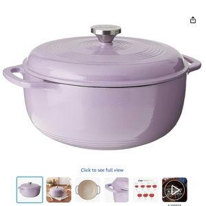Lodge 3 Quart Enameled Cast Iron Dutch Oven with Lid – Dual Handles – Oven Safe up to 500° F or on Stovetop - Use to Marinate, Cook, Bake, Refrigerate and Serve – Lilac