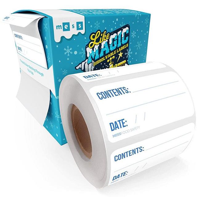 MESS Dissolvable Freezer Labels - 500 Write On Removable Labels for Food Containers - Dissolvable Food Labels for Containers Labels for Storage, Canning, Meal Prep, Bottle, Fridge Organization 1x2 in.