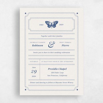 Dusty Cobalt, Blue Wedding Invitation - Chetumal Classic