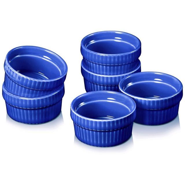 Vidalenta Ramekins 1.5 oz Oven Safe Creme Brulee Ramekins Dipping Sauce Cups Dessert Bowls, Set of 6 Small Ceramic Souffle Dishes Baking Cups for Custard Dessert Charcuterie Board, Indigo