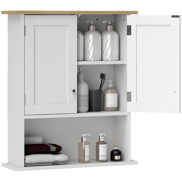 HOMCOM Over the Toilet Bathroom Wall Cabinet, Modern Bathroom Cabinet Wall Mounted Medicine Cabinet with 2 Doors, Adjustable Shelf, White