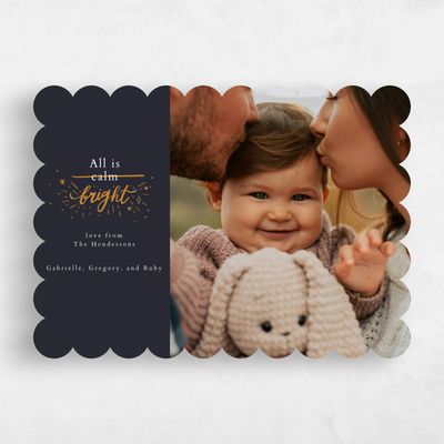 Black Scalloped Holiday Card - Twilight Landscape