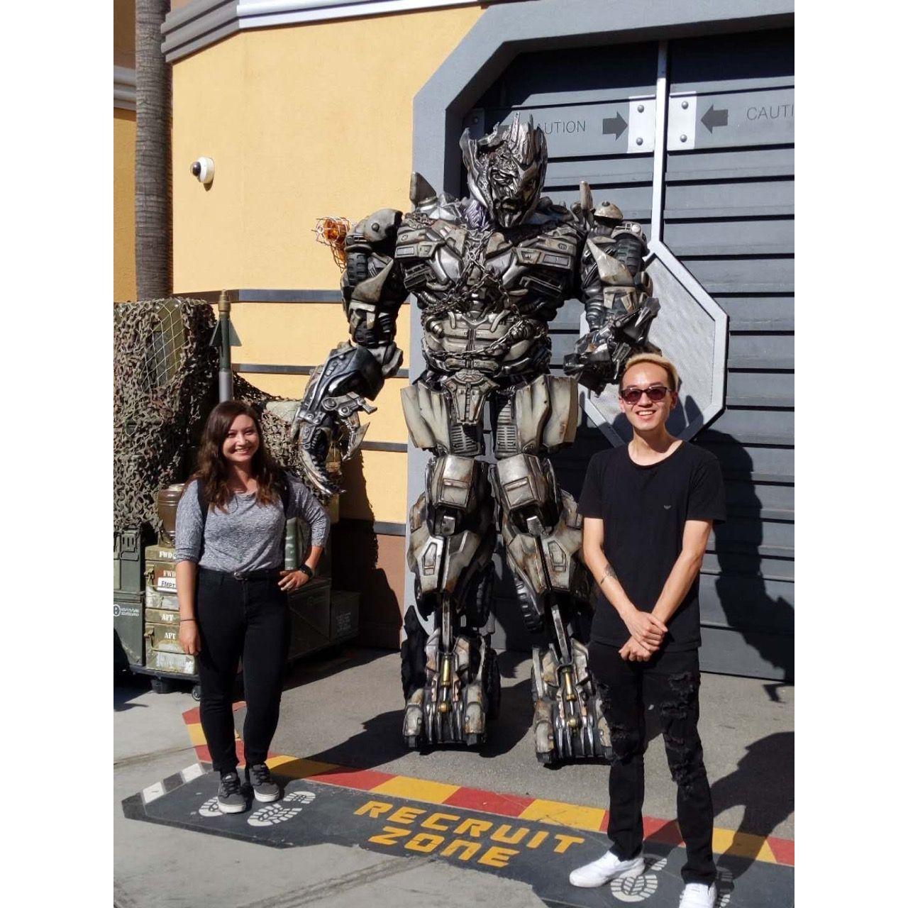 For our second year anniversary, we went to Universal studios. Megatron made fun of Jin's blonde hair.