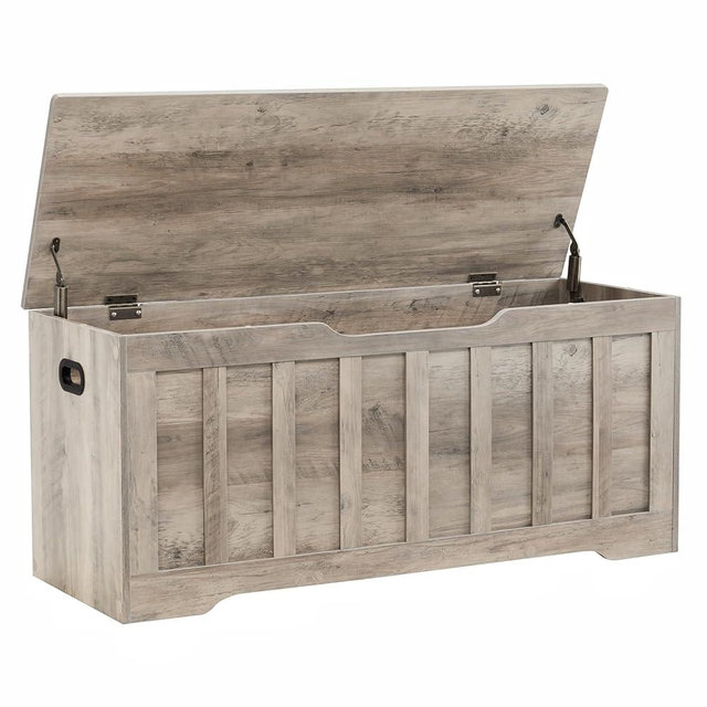 VANKILEY 43.3" Storage Chest Extra Large,Storage Trunk with 2 Safety Hinges,Wooden Storage Bench,Shoe Bench,43.3x15.7x19.1 Inch,Easy Assembly,Storage Bench for Bedroom,Living Room,entryway(Greige).