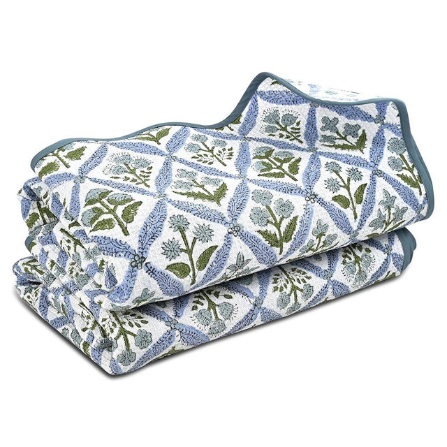 Ridhi Light Steel Blue Hand Block Print Waffle Scallope Cotton Bath Towel Set of 2, 27x54, Quick-Dry, Absorbent, Luxury Handmade Towel for Bath, Spa Beach, Gift for Christmas, Thanksgiving