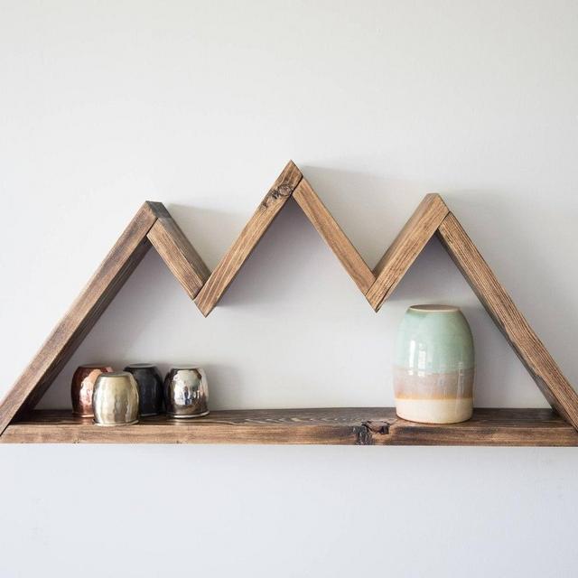Wood Mountain Shelf, Geometric Wall Decor,...