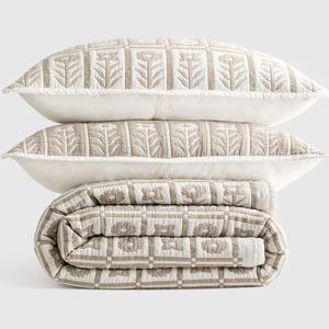 Organic Cotton Jacquard Floral Quilt Set in Toffee - Full