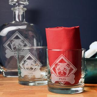 WOOF! Pug 3-Piece Decanter & Rocks Gift Set