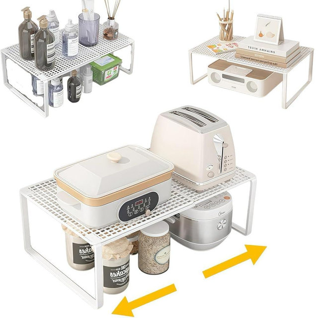 Kitchen Adjustable Layered Shelves, Stackable, Expandable, Suitable for Storage Cabinet, Sinks, Shoe Cabinets, Wardrobes, RVs, Flower Rack,sink shelf，shelf organizer，Cupboard Organizers，Metal，shelving