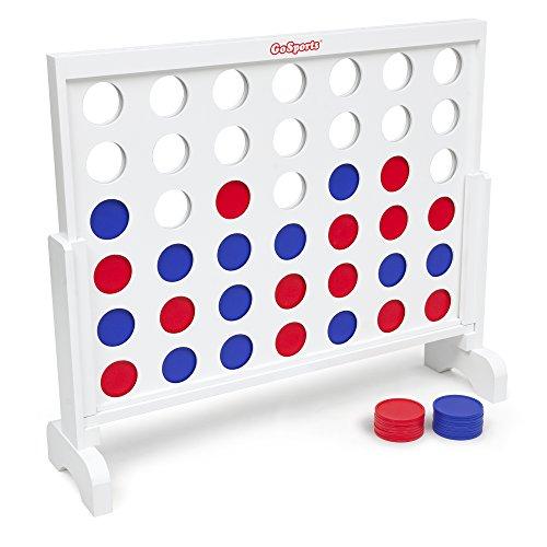 GoSports Giant Wooden 4 in a Row Game | Choose Between Classic White or Dark Stain | 3 Foot Width - Jumbo 4 Connect Family Fun with Coins, Case and Rules