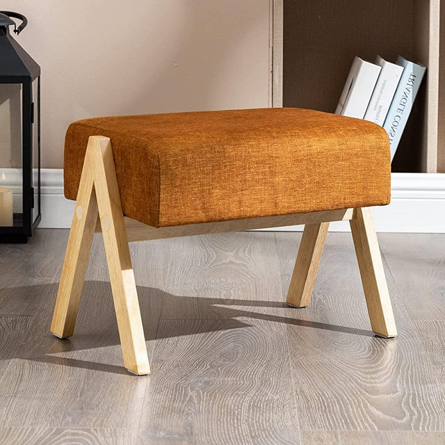 LUE BONA Foot Stool, Modern A Footstool, Pumpkin Brown Linen Small Stool, 12" H, Padded Wooden Footstools and Ottomans Small, Pet’s Step Stool Foot Rest Stool for Living Room, Bedroom, Entryway