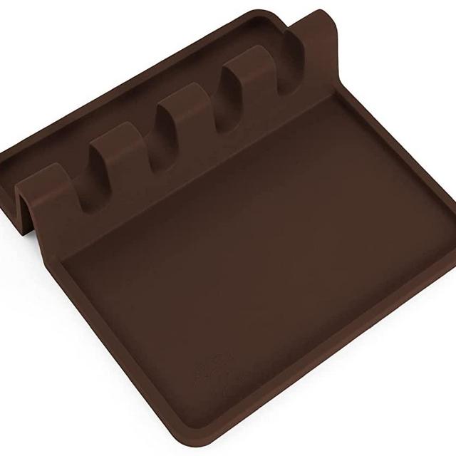 Silicone Utensil Rest with Drip Pad for Multiple Utensils, Heat-Resistant, BPA-Free Spoon Rest & Spoon Holder for Stove Top, Kitchen Utensil Holder for Ladles, Tongs & More - by Zulay (Chocolate)