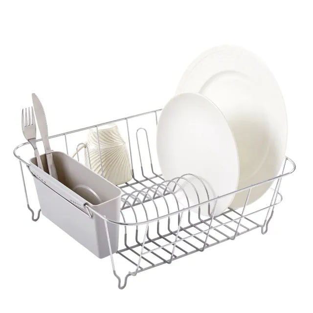 Chrome Plated Steel 2-Piece Small Dish Drainer - Silver