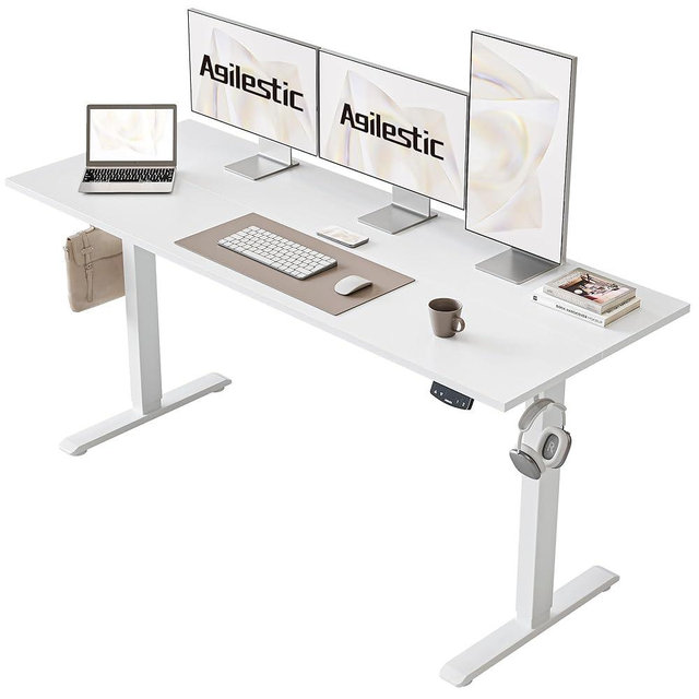 Agilestic Electric Standing Desk, Large 60 x 24 Inches Height Adjustable Desk, Sit Stand up Desk for Work Office Home, Ergonomic Rising Computer Table with Memory Preset, White