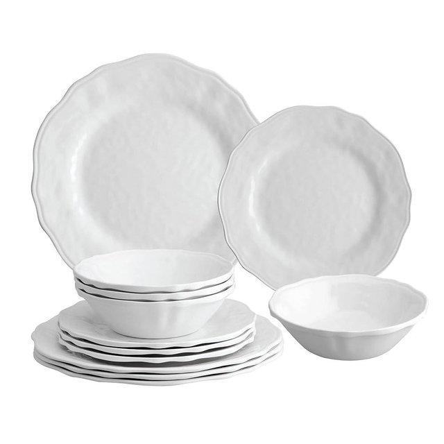 UPware 12-Piece Melamine Dinnerware Set, Includes Dinner Plates, Salad Plates, Bowls, Service for 4 (Dimple)
