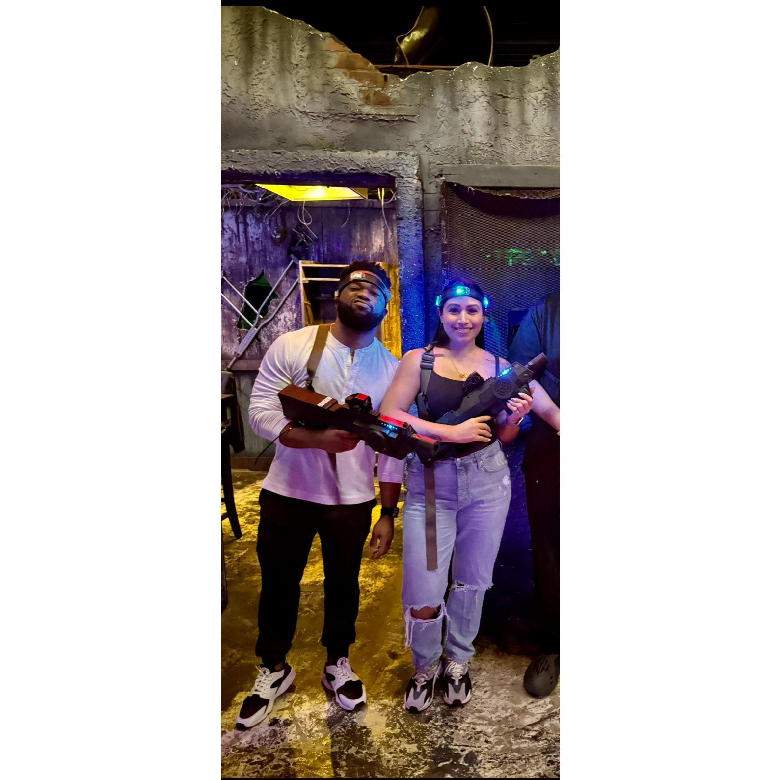 I beat him in laser tag.