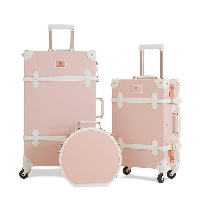 7998 3 Piece Vintage Suitcase Set Women Cute Carry on Luggage with Hat Box Cosmetic Case (embossed pink, 26"+20"+12")