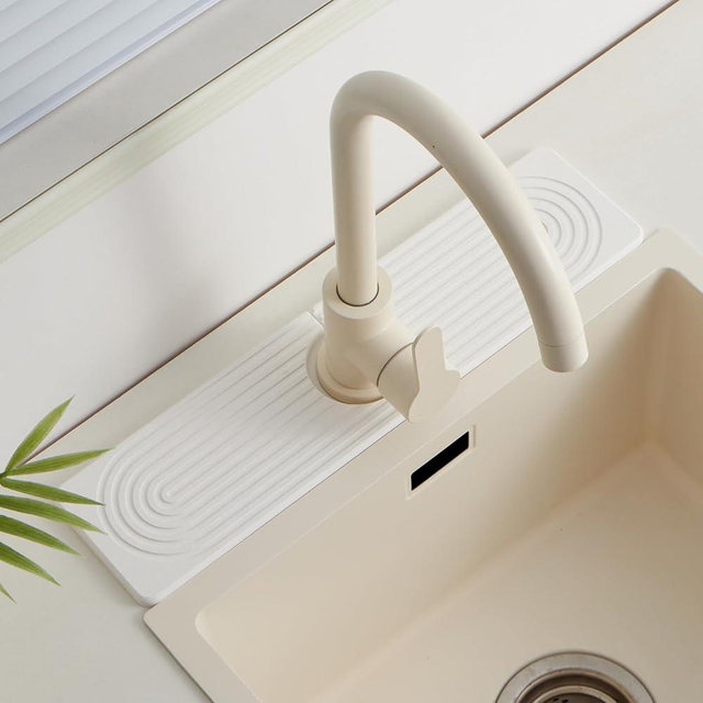 Stone Faucet Mat for Kitchen Sink，Super Absorbent Diatomite Fast Drying Stone and Bathroom Stone Tray for Counter Quick Drying Splash Guard,Prevents Moisture Buildup Sink(White,15.8" x 3.9")