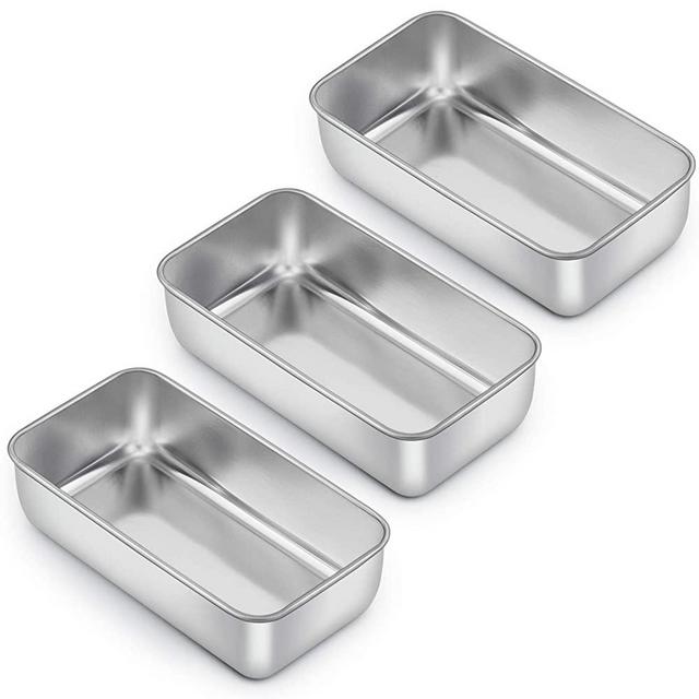 Loaf Pan for Baking Bread, E-far 9 x 5 Inch Stainless Steel Baking Loaf Pans, Metal Bakeware for Bread Meatloaf Cake Brownies, Healthy & Non Toxic, Easy Release & Dishwasher Safe - Set of 3