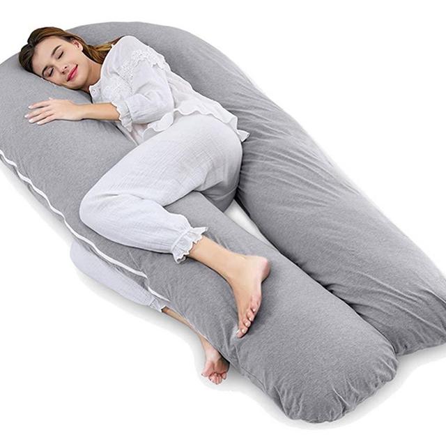 AngQi Full Body Support Pillow with Cool Jersey Cover - U Shaped Pregnancy Pillow - Maternity Body Pillow - Great for Anyone