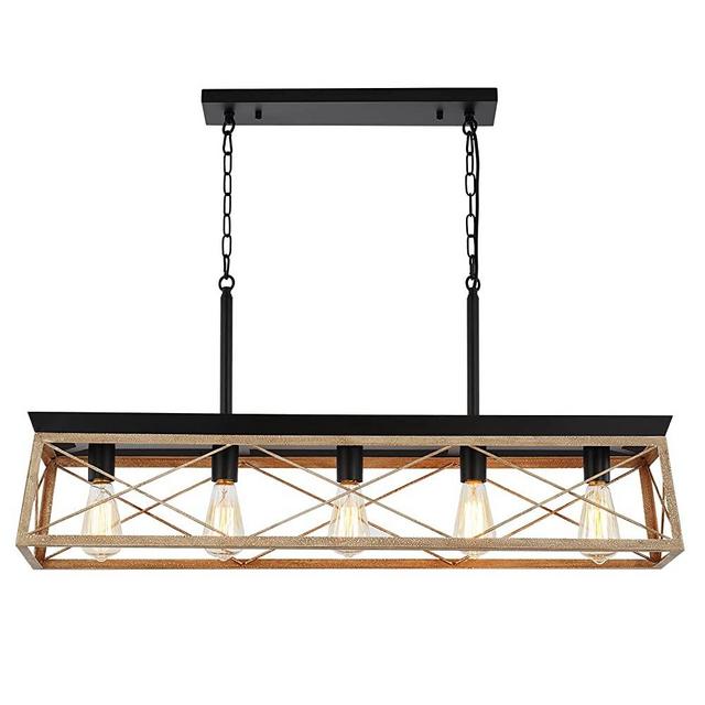 HMVPL 5-Light Kitchen Island Lighting, Farmhouse Dining Room Light Fixture, Rustic Linear Chandelier Hanging Pendant Light for Living Room Over Table Bar
