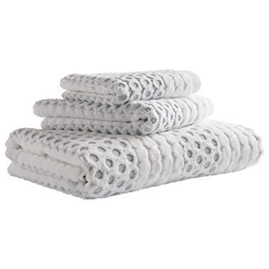 Stone & Beam Sculpted Dots with Woven Stripe Cotton Towel Set, Set of 3, Grey