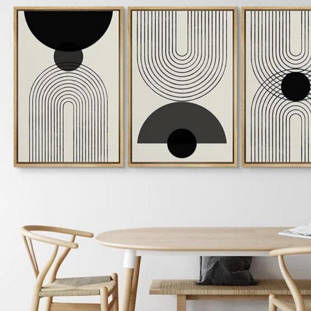 Wayfair - Mid Century Modern Abstract Wall Art Black Semi-Circle An Line Parabola Framed Art Framed On Canvas