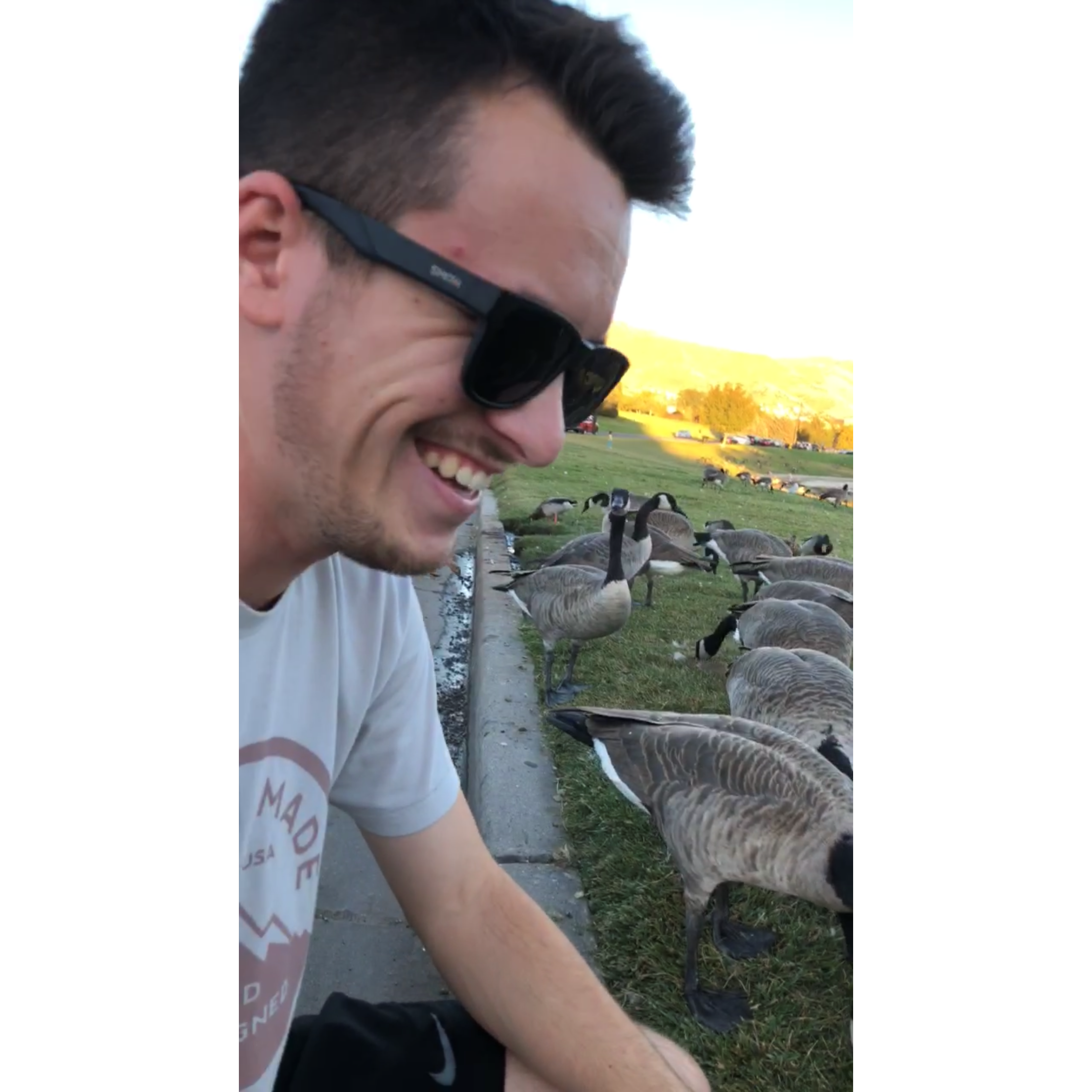 Josh acted like feeding the geese was weird, but obviously this grin shows how much he really enjoyed it!