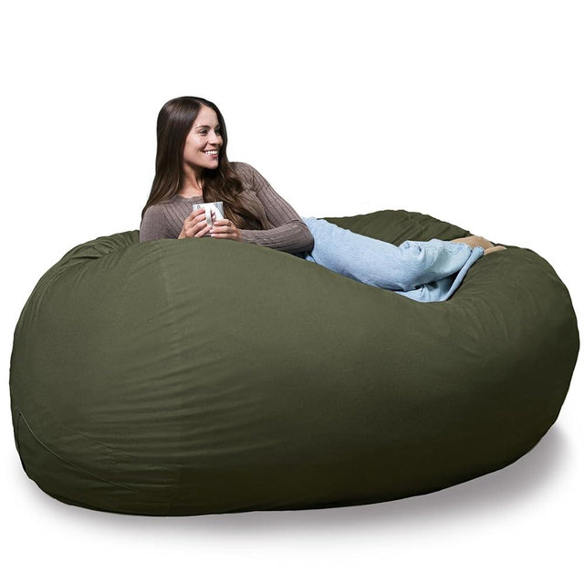 Big Joe Fuf 6.5Ft Giant Foam Bean Bag Chair, Oversized Couch with Removable Cover for Kids, Teens, Adults, Forest Green Velveteen, Durable Woven Polyester, 6.5 Foot