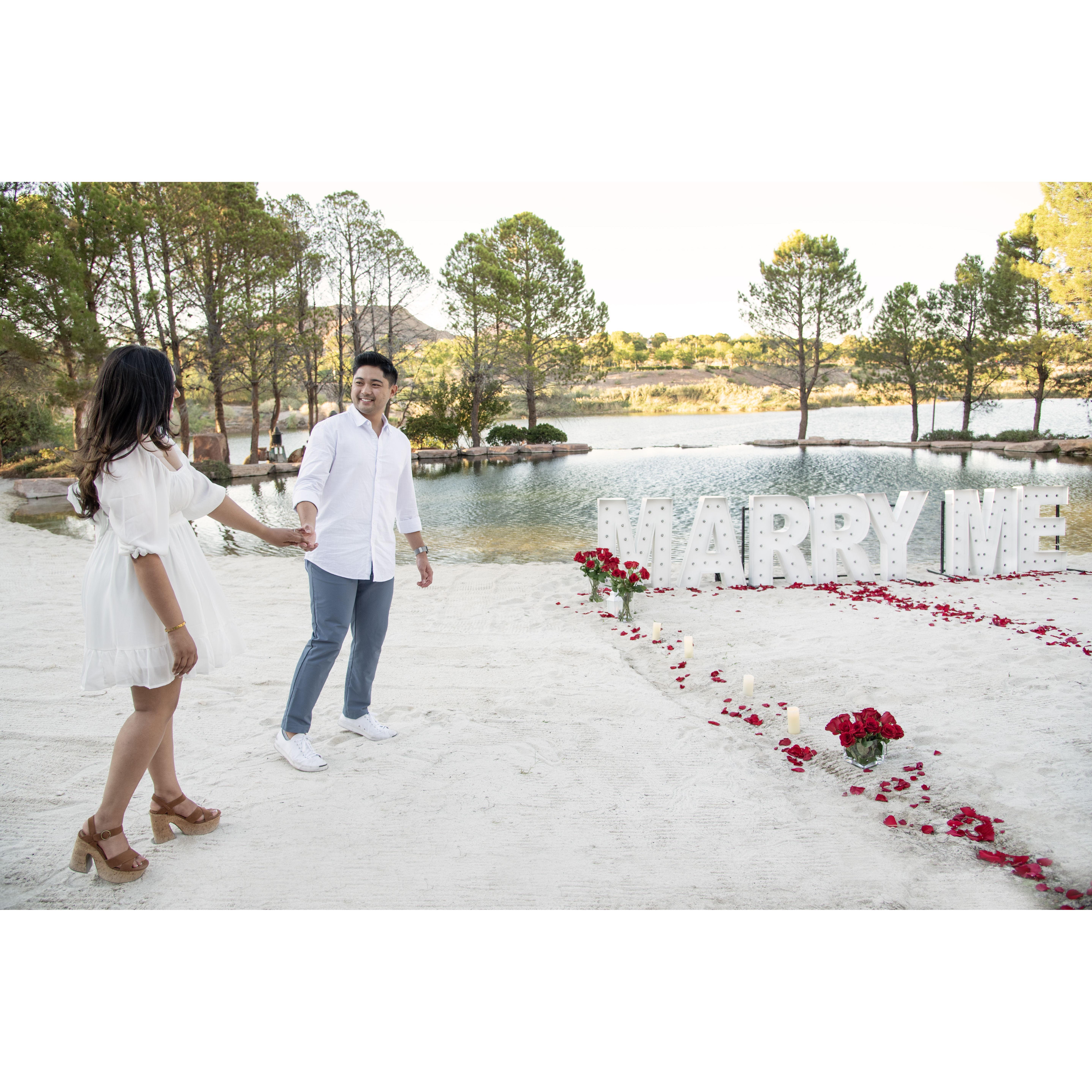 Audwin finally popped the question on 09.23.23...he said, "I know you wanted a beach proposal, so I brought the beach to Vegas."