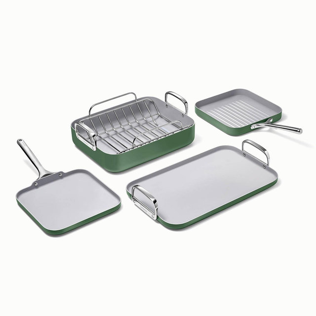 Caraway Home 5pc Nonstick Square Cookware Set Sage Green