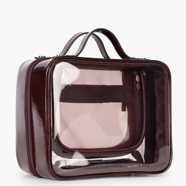 Medium Clear Cosmetics Case- GLAZED DARK CHERRY