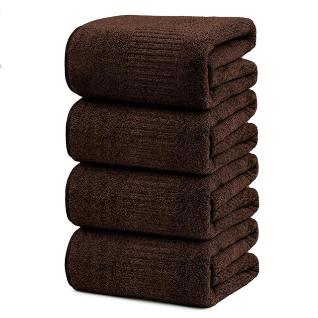SEISSO Bath Towels, Extra Absorbent & Quick Drying Lightweight Fiber Towels, Premium Big Soft Bath Towel for Fitness, Spa, Sports Towels, Yoga Towel, Brown(4 Pack)