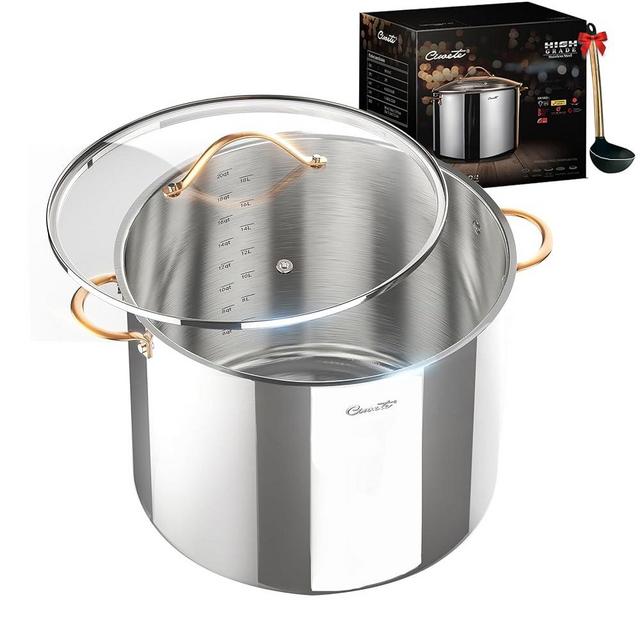 Ciwete 20 QT Stock Pot, 3 Ply Stainless Steel Stock Pot with Lid, 20 Quart Soup Pot with Copper Handle, Healthy Stockpots, Induction, Oven, Gas and Dishwasher Safe
