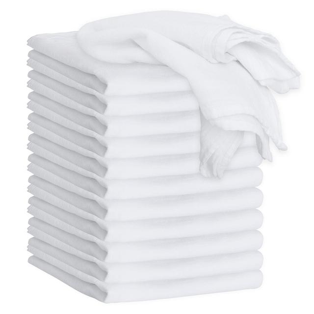 Green Lifestyle Cotton Kitchen Soft Absorbent Towel - Flour Sack Dish Towels for Drying Dishes - White Cotton Lint Free Dish Towels - 12 Pack