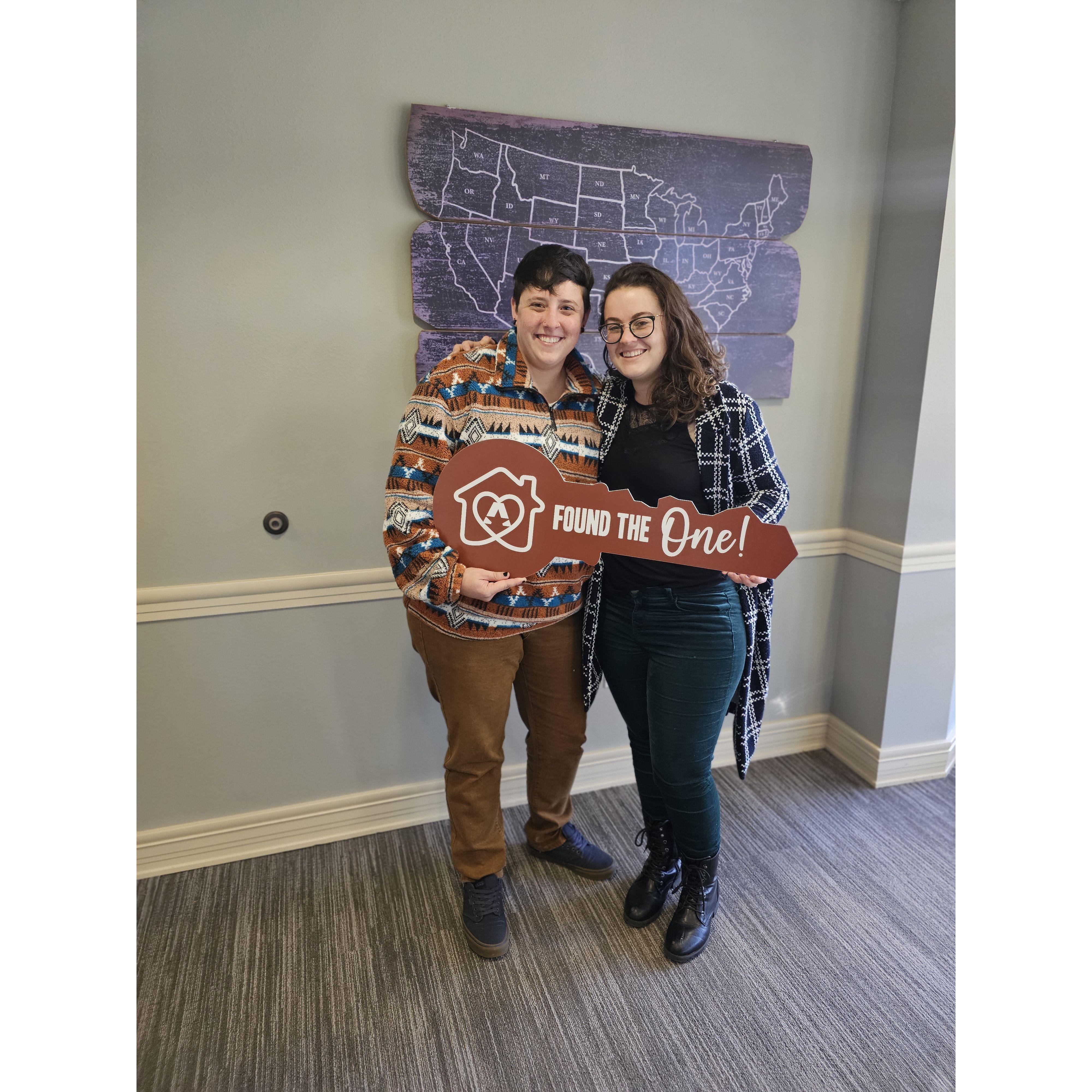 Singing the papers for our first home together!