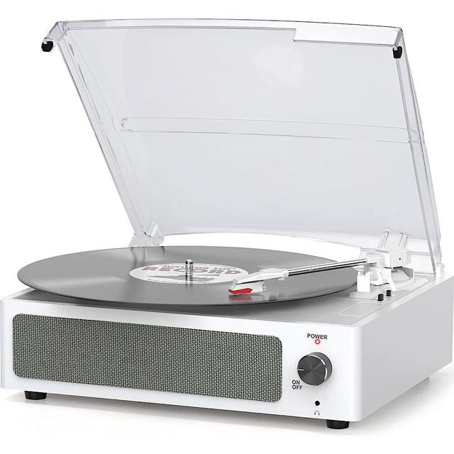 Vinyl Record Player with Speaker Vintage Turntable for Vinyl Records, Belt-Driven Turntable Support 3-Speed, Wireless Playback, Headphone, AUX-in, RCA Line LP Vinyl Players for Sound Enjoyment White