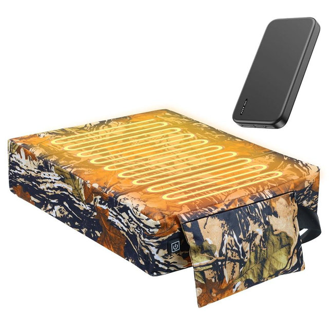 Fisoceny Heated Hunting Seat Cushion Pad Thermal Hunting Seat with 10000 mAh Power Bank Adjustable Temperature Hunting Hot Seat Cushion for Tree Stand,Bleacher,Sport Without Backrest