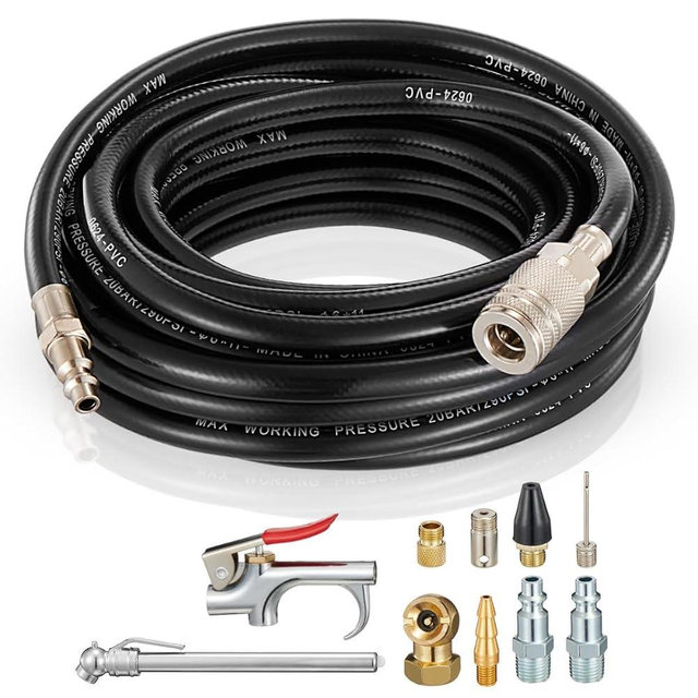 1/4 Inch Quick-connect Air Accessory Kit - Comprehensive Air Compressor Hose Tool Set Including Coiled Hose, Blow Gun, Tire Gauge, Quick Connect Air Fittings, And Air Chuck