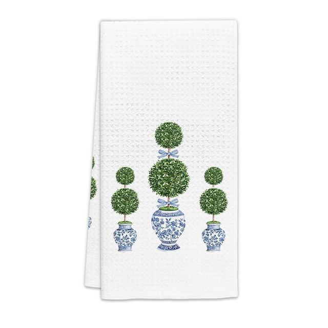 FIicy Blue and White Porcelain Kitchen Towels, Chinoiserie Decor Blue and White Dish Towels, Topiary Trees Decorative Hand Towels for Bathroom Kitchen, Chinoiserie Bathroom Kitchen Decor(16x24 Inch)