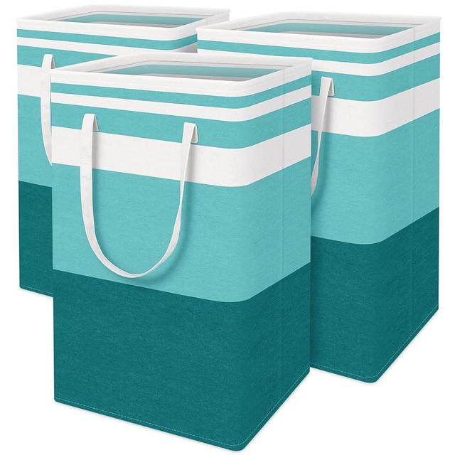 BlissTotes 3-Pack Laundry Basket, Freestanding＆Waterproof Laundry Hamper, Collapsible Tall Clothes Hamper with Easy Carry Handles for Clothes, Towels in the Family and Dorm,Gradient Green,88L