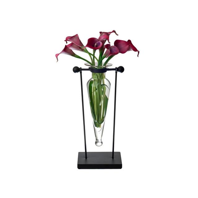 Danya B. Clear Amphora Vase on Swiveling Iron Stand with Finials and Hinge