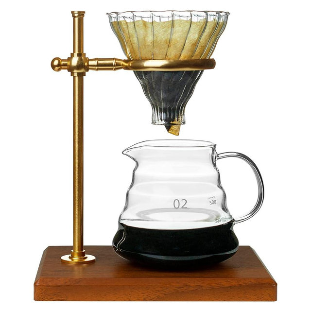 L'ÉPICÉA Pour Over Coffee Maker Set, Pour Over Coffee Maker with Stand, Adjustable Stainless Steel Stand, Wooden Base, Paper Filters, Cone Glass Coffee Carafe, Pour Over Coffee Dripper
