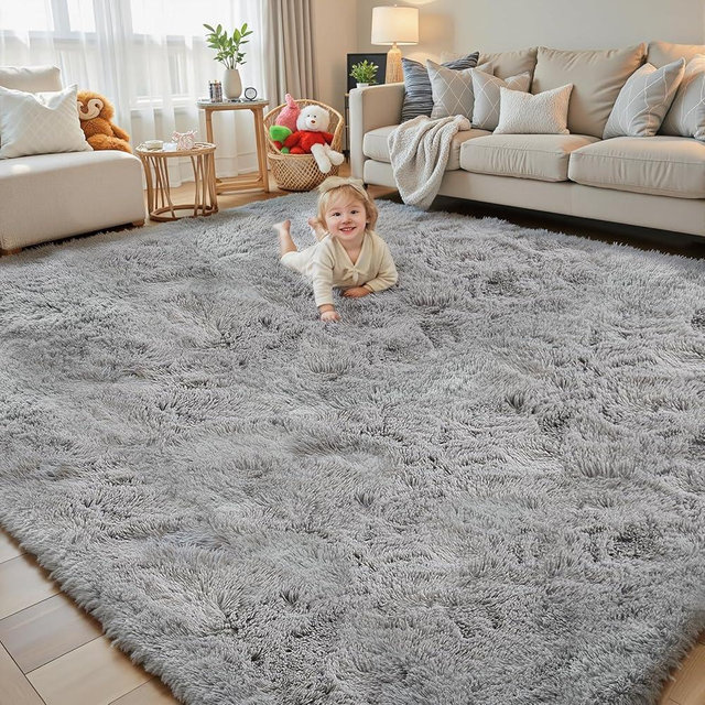 junhejiamei 8x10 Area Rugs for Living Room Bedroom Rug, Large Shaggy Soft Plush Furry Bedside Rug, Area Rugs for Home Decor (Light Grey, 8x10 Feet)
