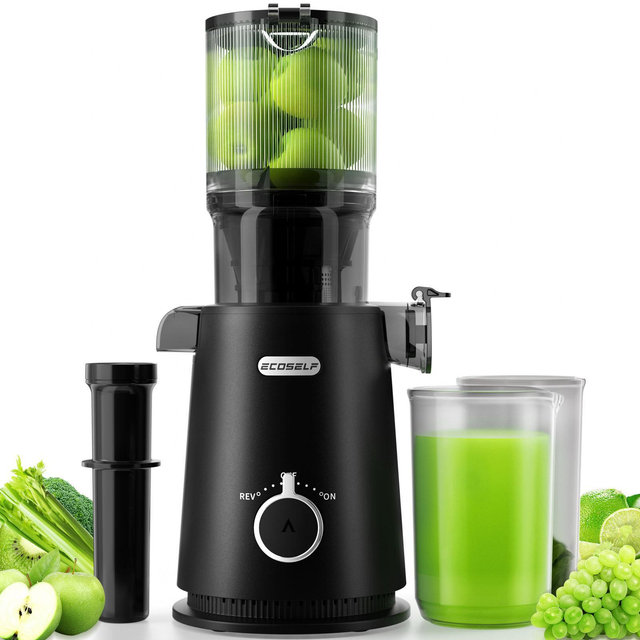 ECOSELF Cold Press Juicer with 4.35" Large Feed Chute Fit Whole Fruits and Vegetables