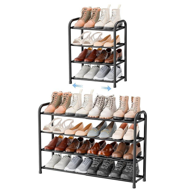 ENJOYBASICS Expandable Shoe Rack, 4 Tier Adjustable Shoe Organizer Shelf for Closet, Black Metal Free Standing Shoe Rack Storage for Small Space, Entryway