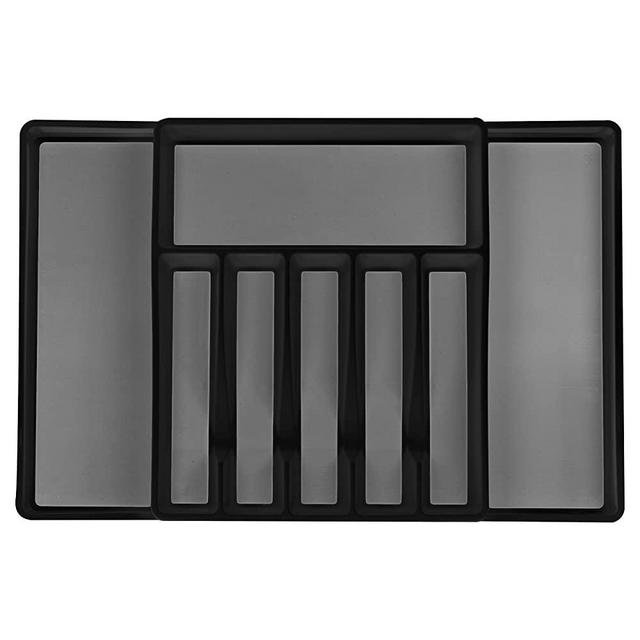 Eltow Expandable In Drawer Silverware Organizer - Kitchen Storage Silverware Tray For Flatware – Cutlery Holder With 8 Compartments - Multipurpose Organizer Tray For Kitchen & Office Supplies - Black