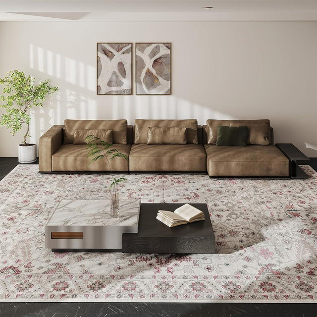 Vipfree Vintage 8x10 Washable Area Rug, Low-Profile Large Area Rug with Non-Slip Backing & Durable Edge Binding, Pet-Friendly Carpet, Large Rug for Living Room, Bedroom, Dinning Room