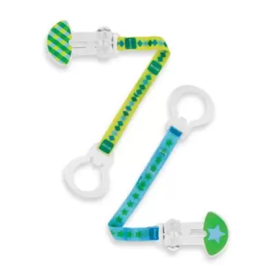 MAM 2-Pack Paci Clip with Leash in Blue/Yellow